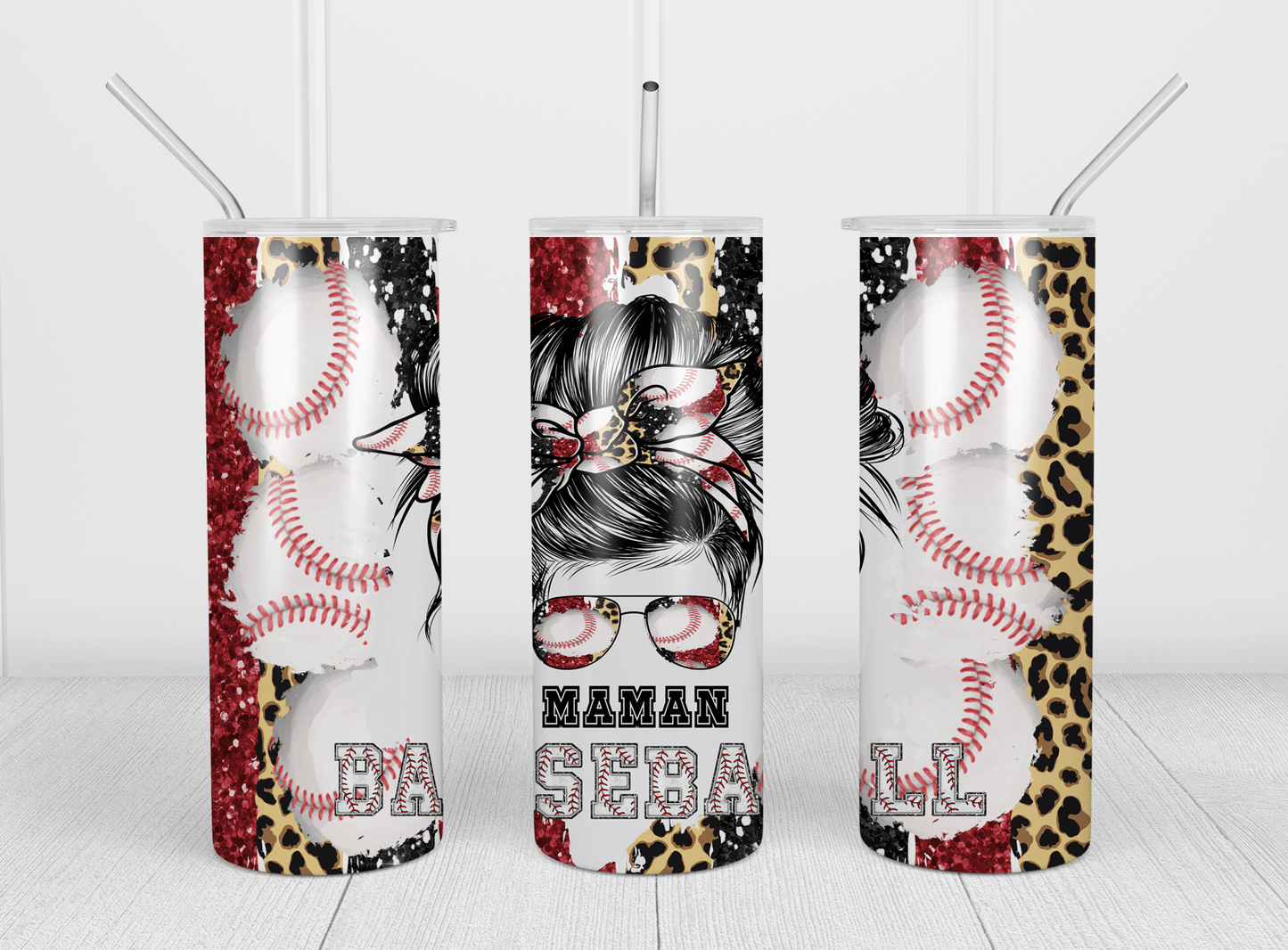 Design tumbler 20oz pour sublimation , MAMAN BASEBALL