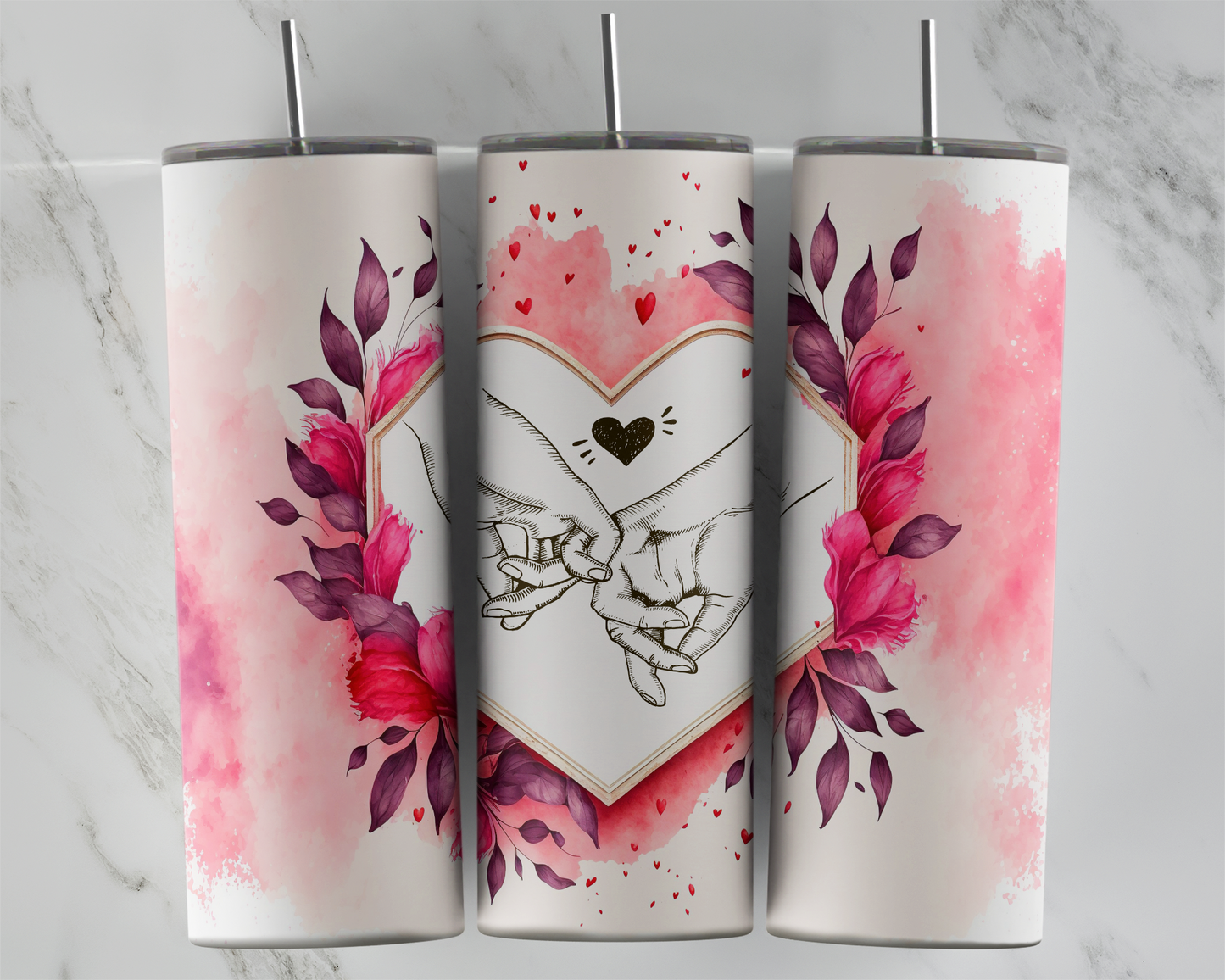 Design tumbler 20oz pour sublimation , Mains cœur, saint valentin