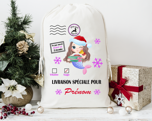 Design PNG pour sublimation , SAC DU PÈRE NOËL, sirène