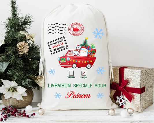 Design PNG pour sublimation , SAC DU PÈRE NOËL, voiture père noël