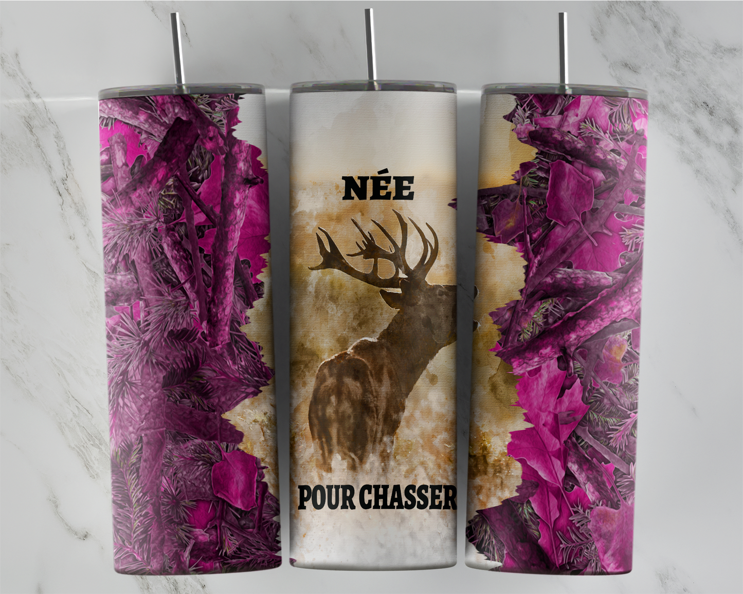 Design tumbler 20oz pour sublimation , NÉE POUR CHASSER, femme