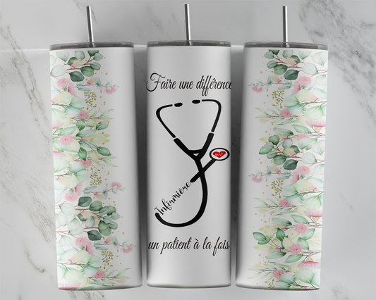 Design tumbler 20oz pour sublimation INFIRMIÈRE, faire la différence un patient à la fois