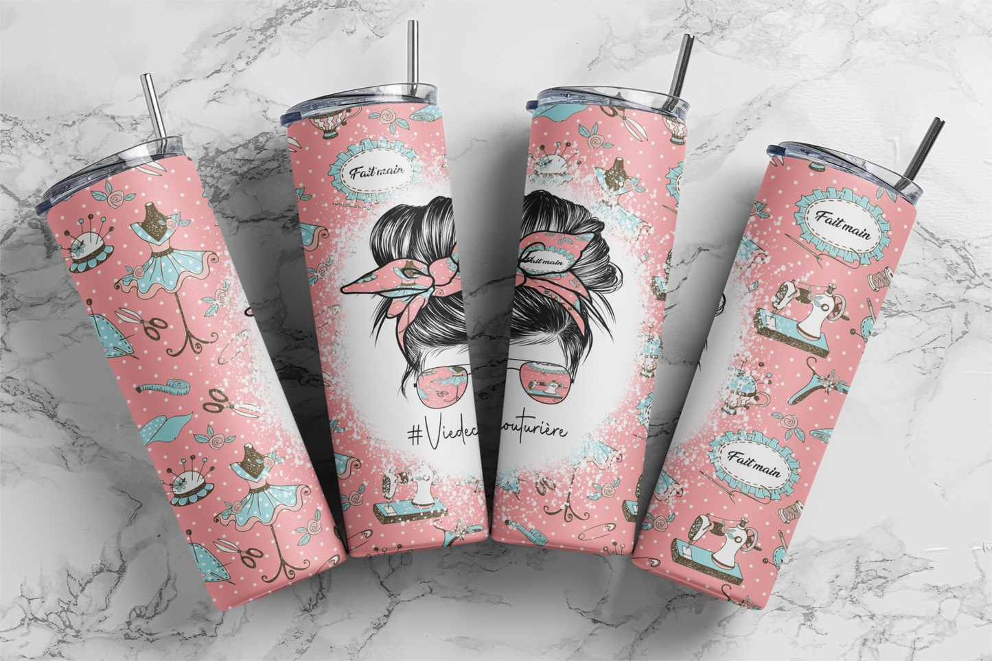 Design tumbler 20oz pour sublimation, Vie de couturière, Messy Bun