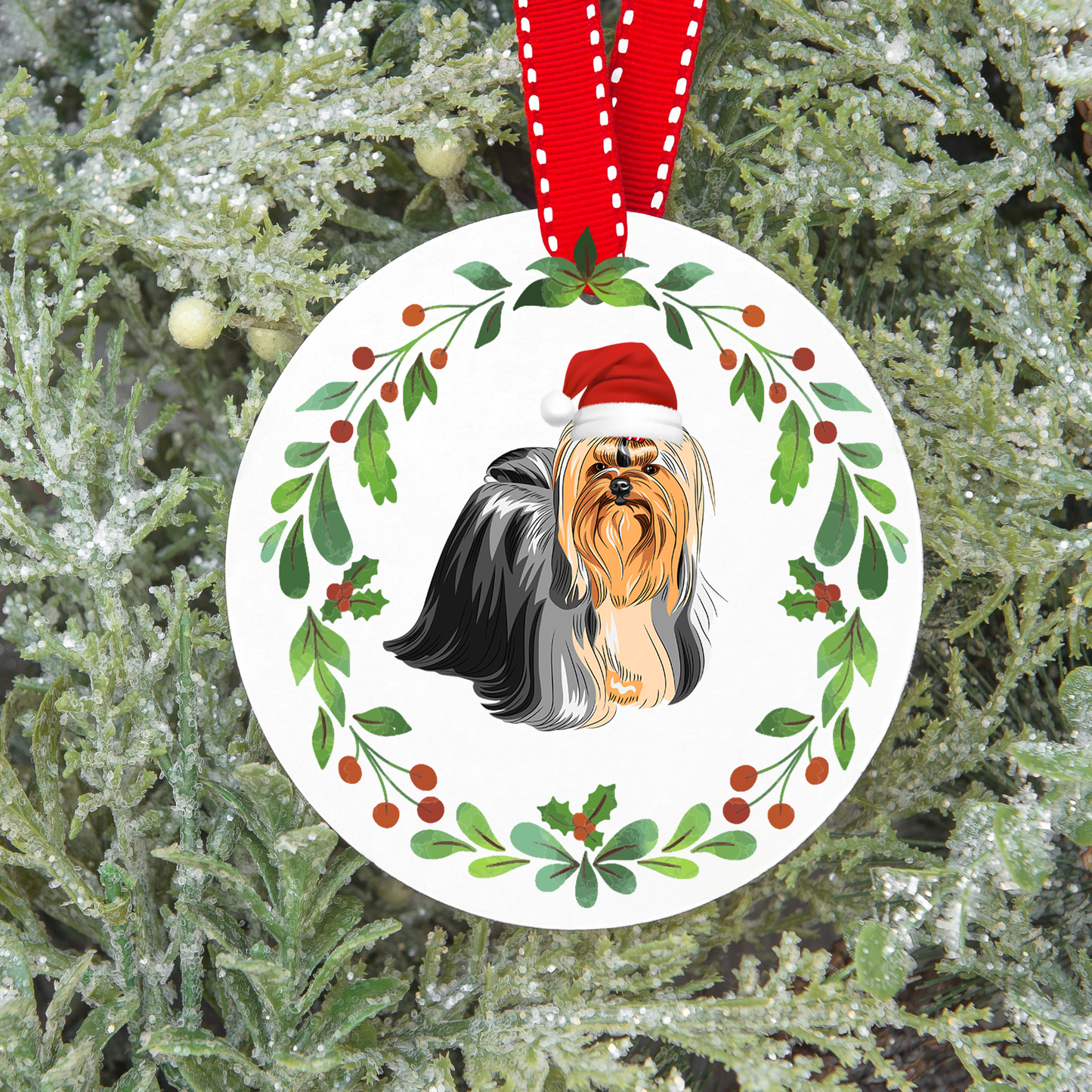 Design PNG pour sublimation , ORNEMENT DE NOËL, chien YORKSHIRE